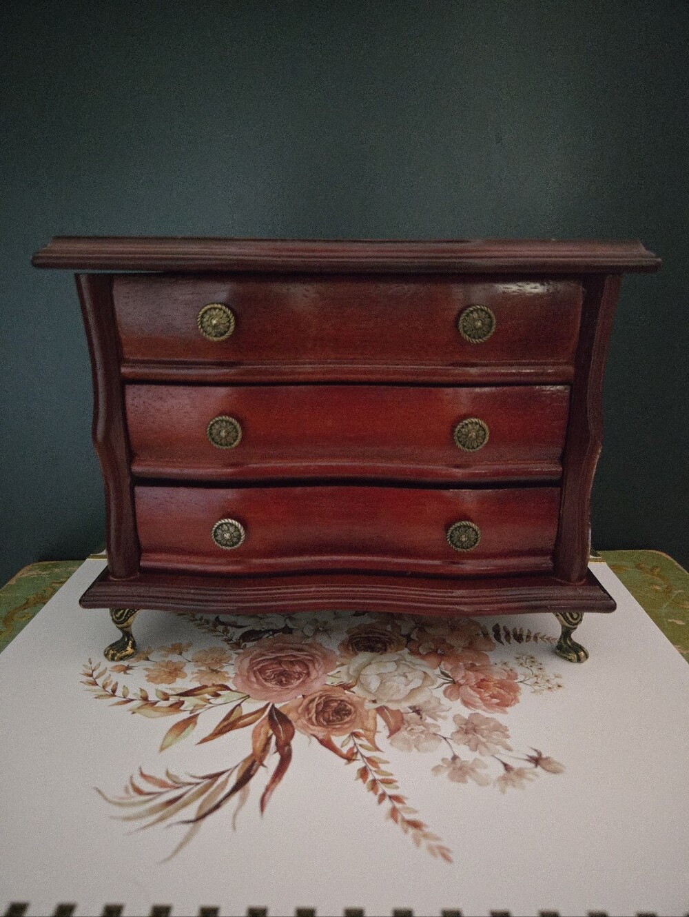 Vintage Style Mini Jewelry Chest in Deep Mahogany